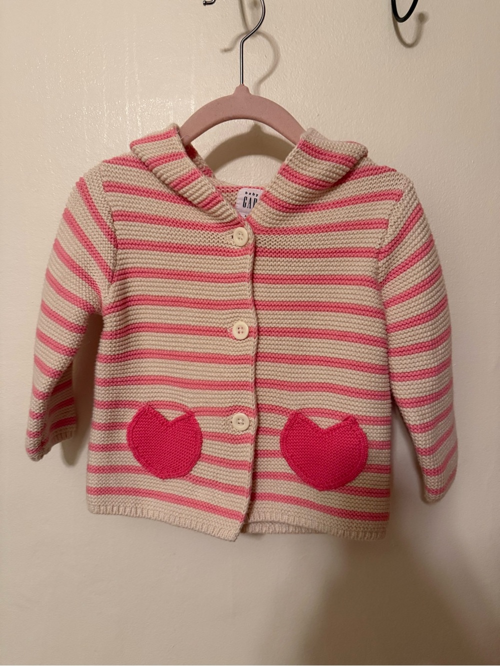 Baby GAP Pink and Cream Striped Hooded Cardigan